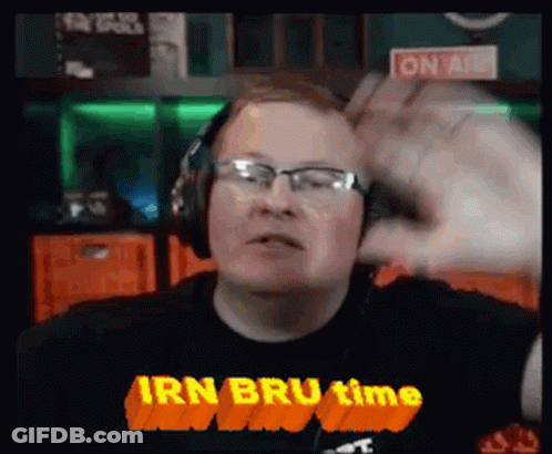 Man With Headphones And Glasses Saying Irn Bru Time GIF