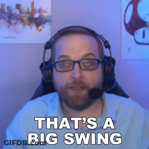 Man With Headphones And Glasses Saying That's A Big Swing GIF