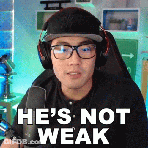 Man With Headphones And Glasses Says He's Not Weak GIF