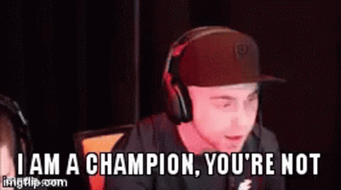 Man With Headphones And Hat Saying I Am A Champion You're Not GIF
