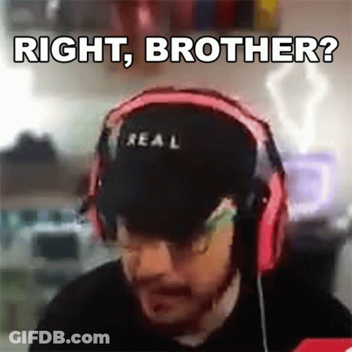 Man With Headphones And Hat Saying Right Brother GIF