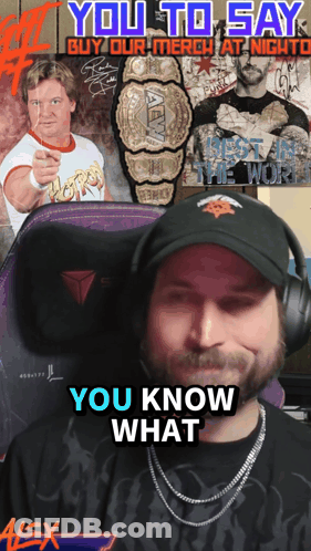 Man With Headphones And Hat Says Buy Our Merch At Night You Know What GIF