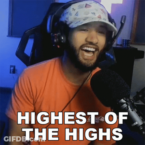 Man With Headphones And Hat Says Highest Of The Highs At Microphone GIF
