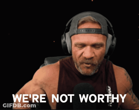 Man With Headphones And Hat Says We're Not Worthy GIF