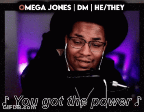 Man With Headphones And Hat Says You Got The Power GIF