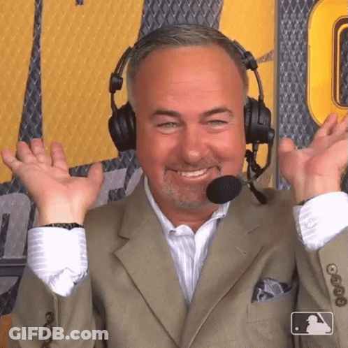 Man With Headphones And Microphone Smiling Arms Up GIF
