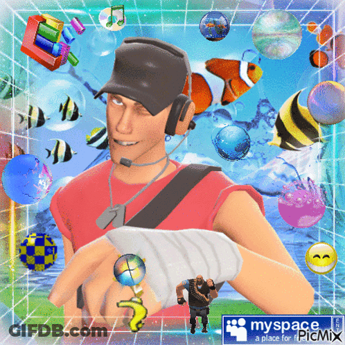 Man With Headphones And Myspace Sign GIF