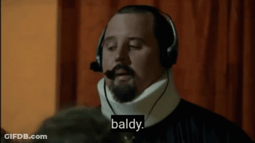 Man With Headphones And Neck Brace Says Baldy GIF