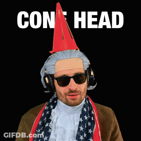 Man With Headphones And Red Cone Saying Con Head GIF