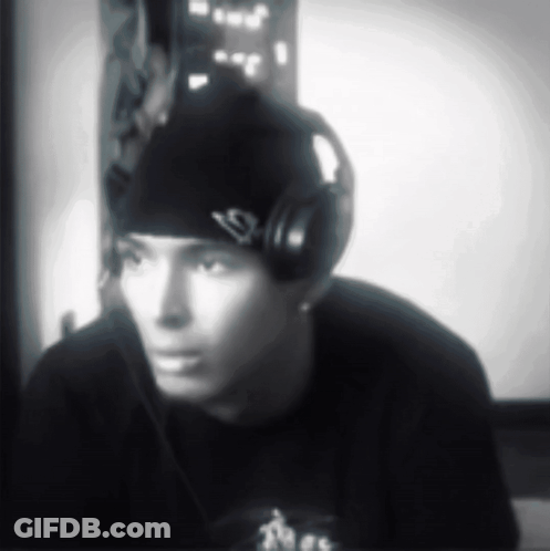 Man With Headphones And S Beanie Black And White GIF