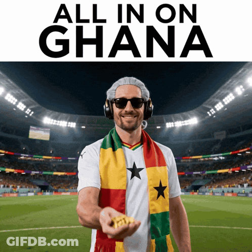 Man With Headphones And Scarf At Soccer Field All In On Ghana GIF