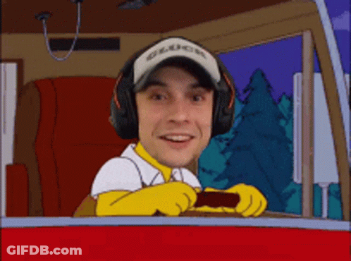 Man With Headphones And Simpson Hat Driving Car GIF