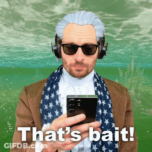 Man With Headphones And Sunglasses Holding Phone Saying That's Bait GIF