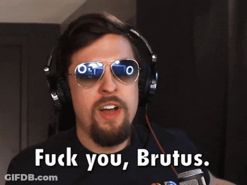 Man With Headphones And Sunglasses Saying Fuck You Brutus GIF