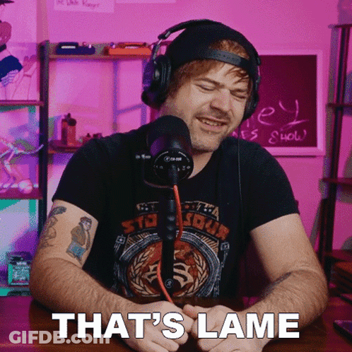Man With Headphones And T-Shirt Saying That's Lame GIF