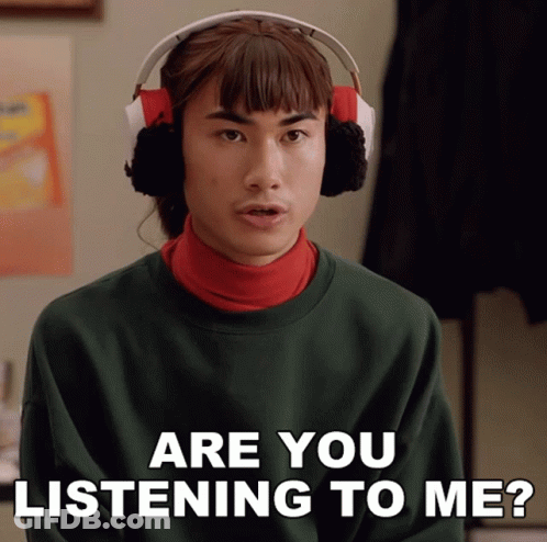 Man With Headphones Asking If Listening GIF