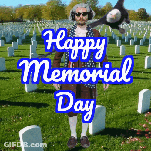 Man With Headphones At Cemetery Happy Memorial Day GIF