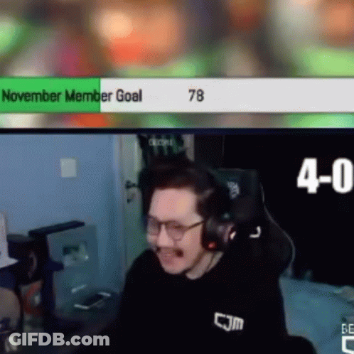 Man With Headphones At Computer Showing November Member Goal GIF