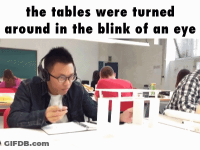 Man With Headphones At Desk The Tables Were Turned Around In The Blink Of An Eye GIF