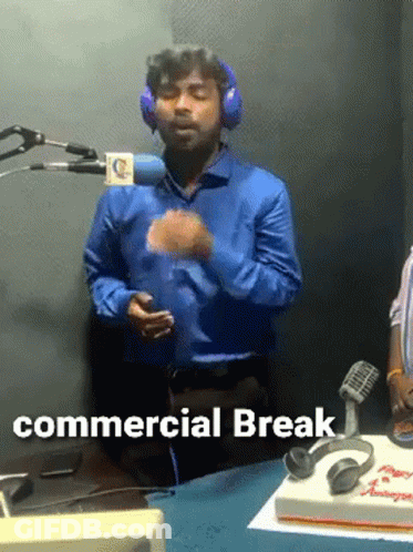 Man With Headphones At Microphone Commercial Break GIF