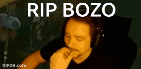 Man With Headphones Biting Nails Says Rip Bozo GIF