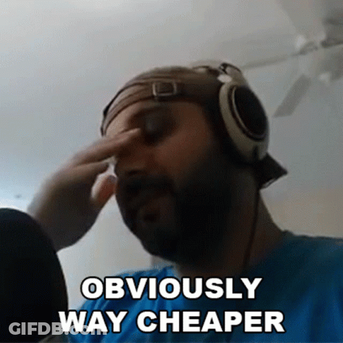Man With Headphones Finger On Forehead Saying Obviously Way Cheaper GIF