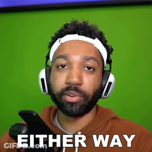 Man With Headphones Holding Cell Phone Saying Either Way GIF