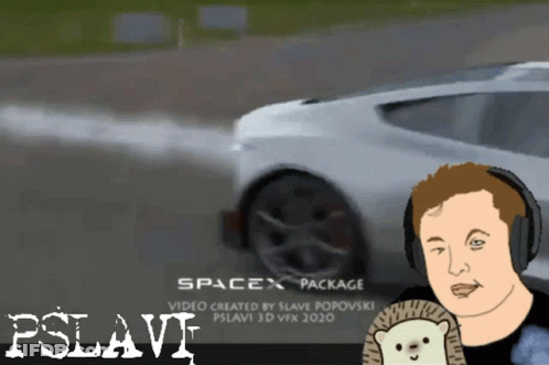 Man With Headphones Holding Hedgehog In Front Of SpaceX Ad GIF
