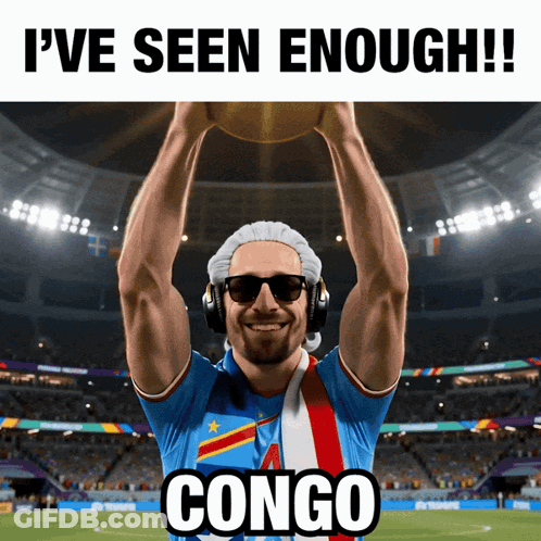 Man With Headphones Holding Soccer Ball Saying Congo GIF