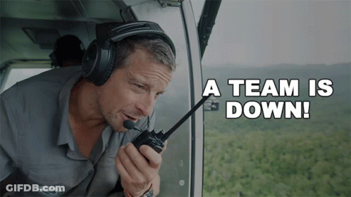 Man With Headphones Holding Walkie Talkie Says Team Down GIF