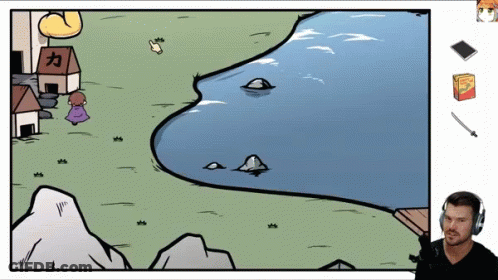 Man With Headphones In Front Of Lake Cartoon GIF
