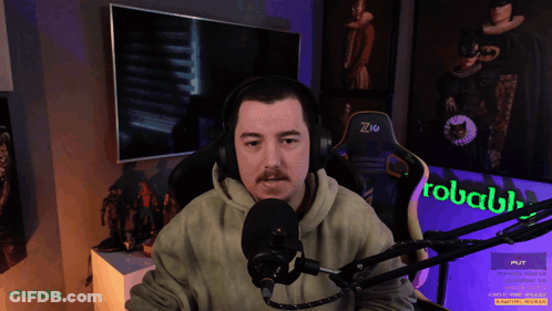Man With Headphones In Front Of Microphone Robaul Sign GIF