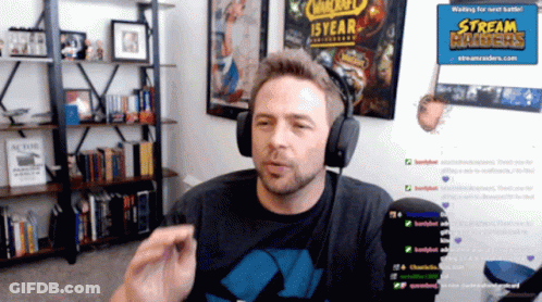 Man With Headphones In Front Of Stream Hader Sign GIF