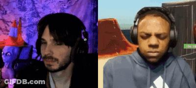 Man With Headphones Next To Man In Blue Adidas Shirt GIF