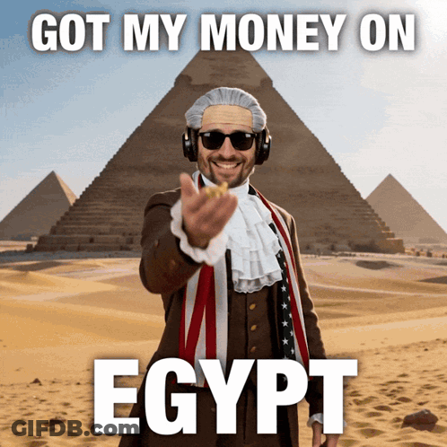 Man With Headphones Pointing Pyramid Got My Money On Egypt GIF