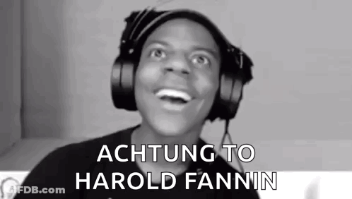 Man With Headphones Saying Achtung To Harold Fannin GIF