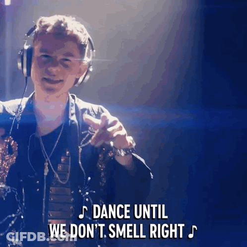 Man With Headphones Saying Dance Until We Don't Smell Right GIF