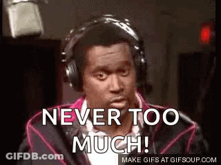 Man With Headphones Saying Never Too Much GIF