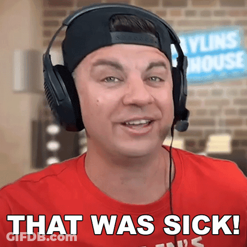 Man With Headphones Saying That Was Sick Skyline House Sign GIF