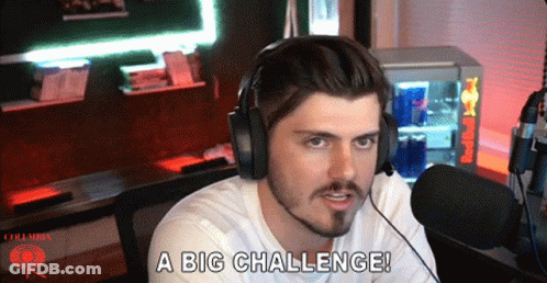 Man With Headphones Says A Big Challenge Into Microphone GIF