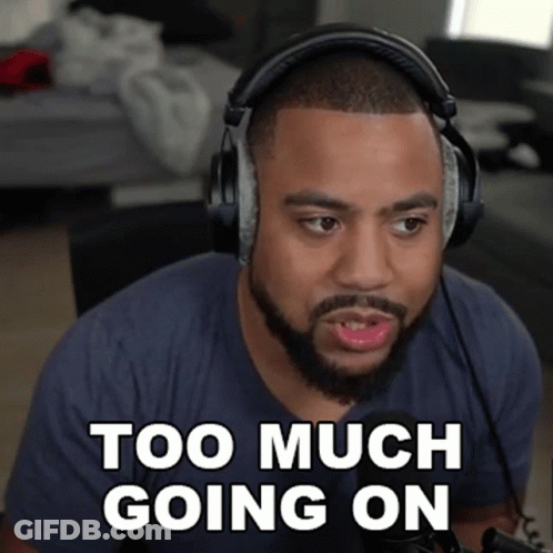 Man With Headphones Says Too Much Going On At Microphone GIF