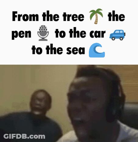 Man With Headphones Screaming From Tree To Pen To Car To Sea GIF