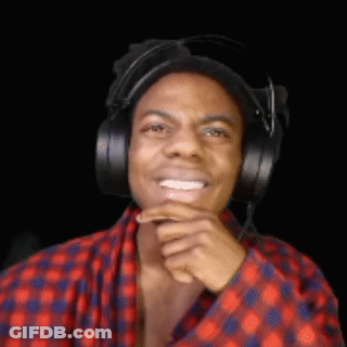 Man With Headphones Smiling Hand To Chin GIF