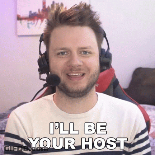 Man With Headphones Smiling I'll Be Your Host GIF