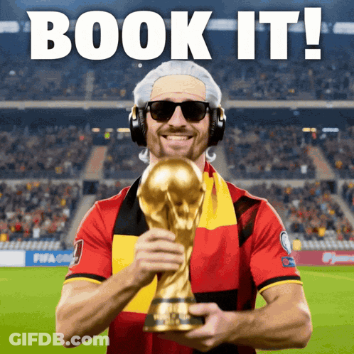 Man With Headphones Sunglasses Holding Trophy Book It GIF