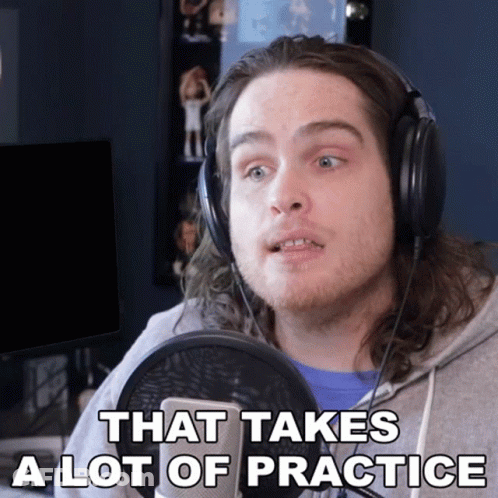 Man With Headphones Talking Into Mic Says That Takes A Lot Of Practice GIF