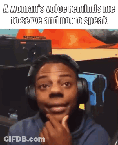 Man With Headphones Woman Voice Reminds Me To Serve And Not To Speak GIF