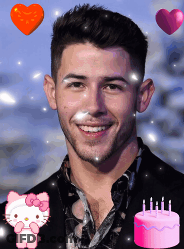 Man With Hello Kitty And Pink Cake With Candles GIF
