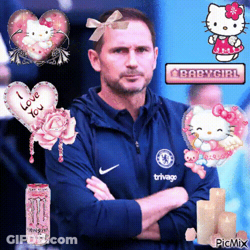 Man With Hello Kitty On Head And Monster Energy Drink GIF
