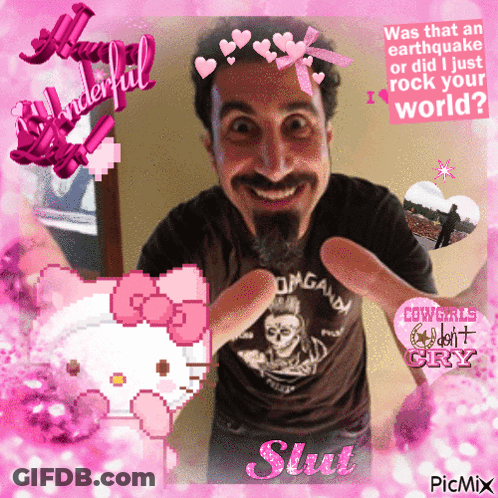 Man With Hello Kitty Saying Slut GIF
